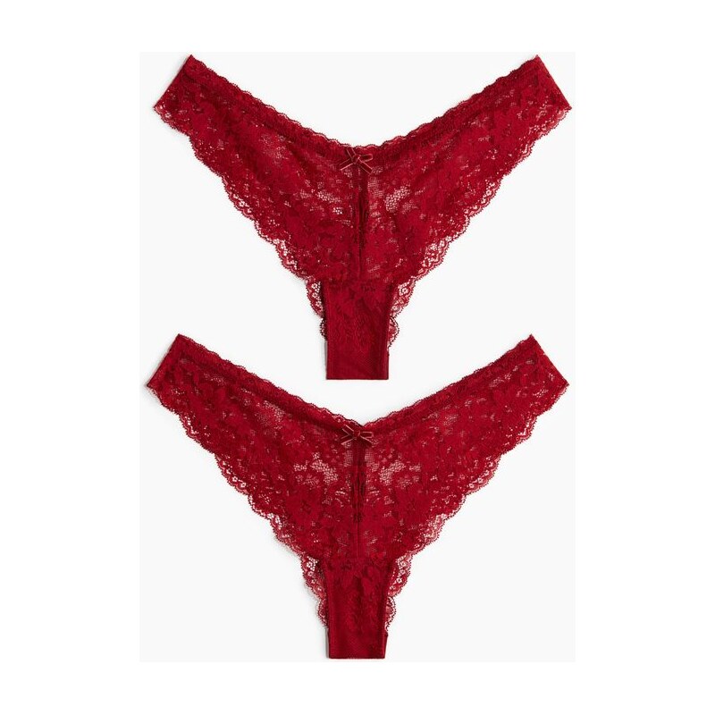 H&M - Krajkové kalhotky brazilian 2 kusy - červená 109353103
