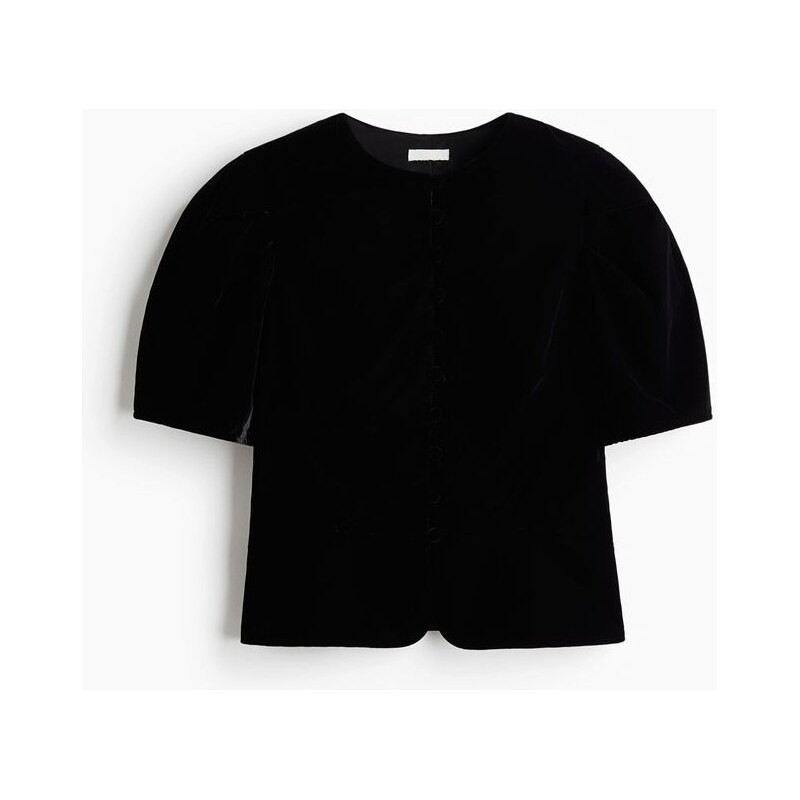 H&M - Velurová halenka peplum - černá 109353120