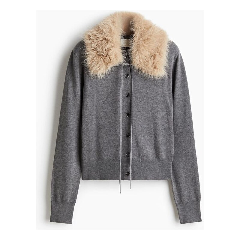 H&M - Propínací svetrs límcem - šedá 109353121