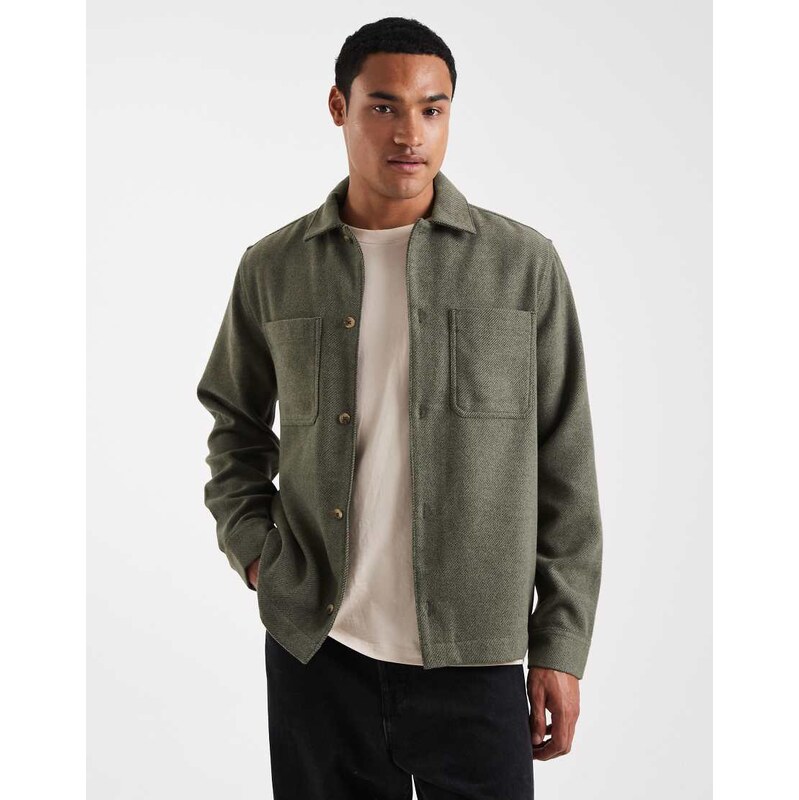 ASOS DESIGN wool look overshirt in dark green