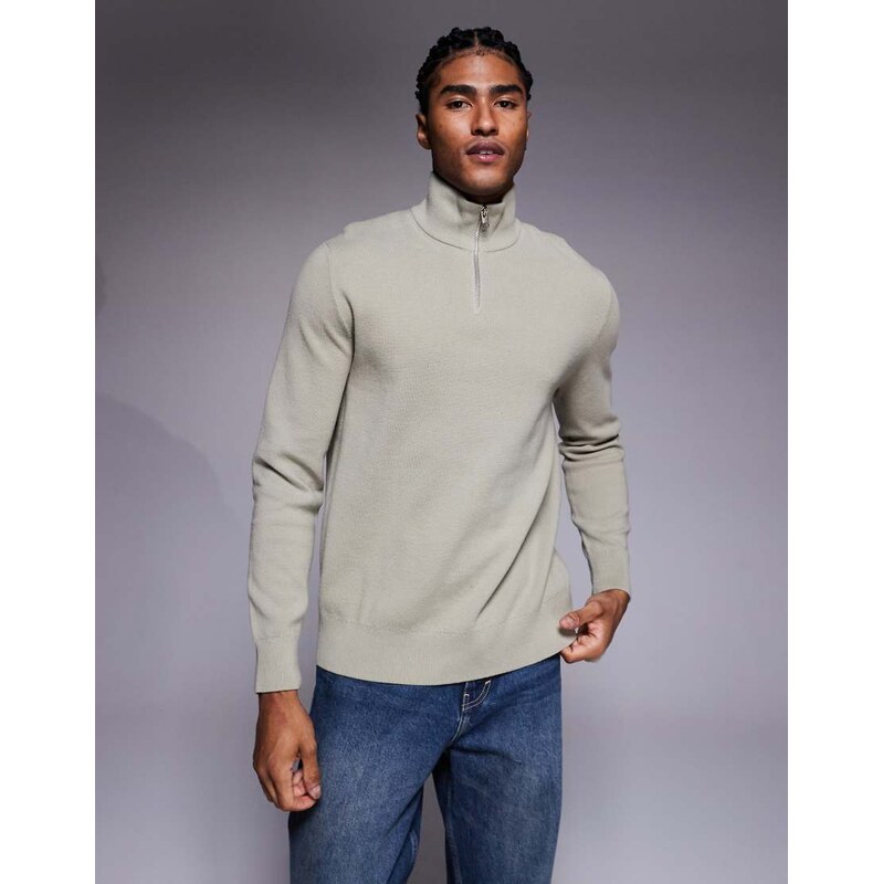 ASOS DESIGN relaxed knitted half zip jumper in green