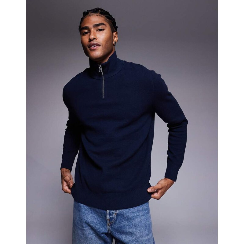 ASOS DESIGN relaxed knitted half zip jumper in navy