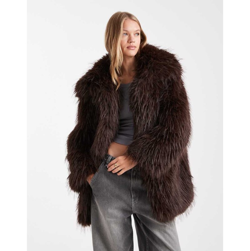 ASOS DESIGN faux fur coat in chocolate-Brown