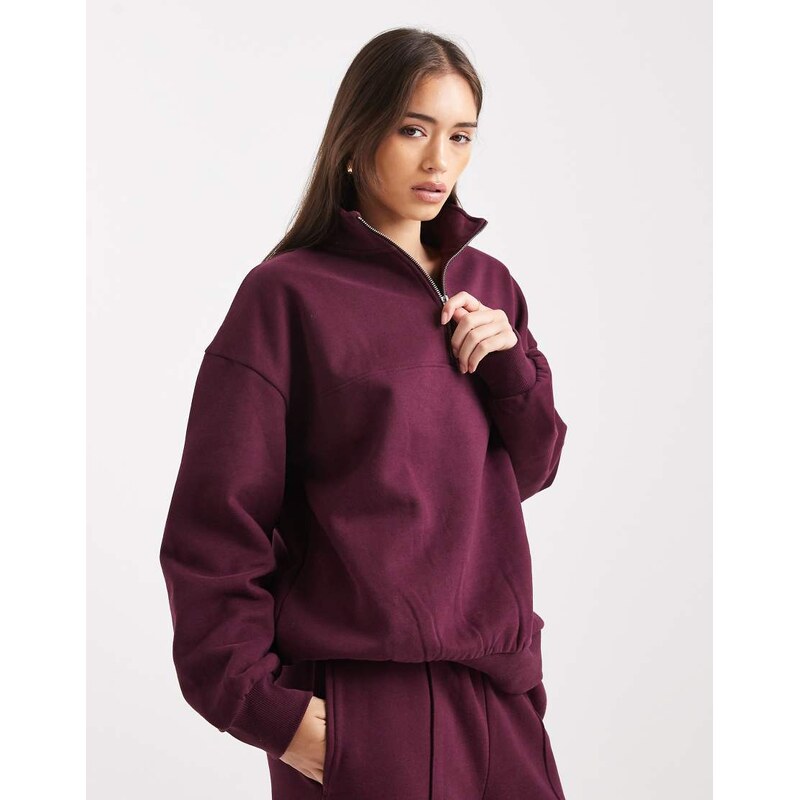 Miss Selfridge half zip sweatshirt in plum-Purple 109353698