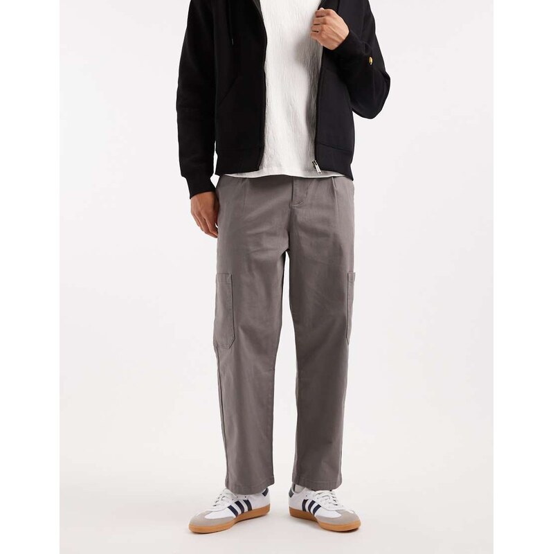 ASOS DESIGN relaxed tapered cargo trousers in charcoal with