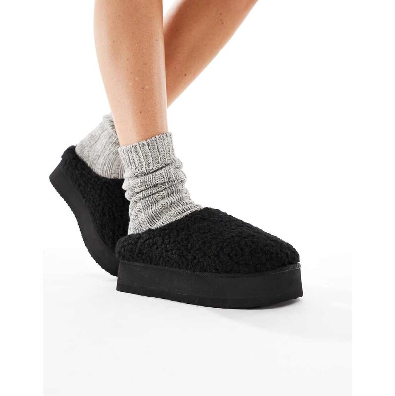 SEQWL fluffy teddy flatform mules in black 109353727