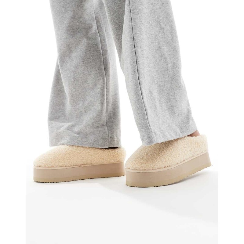 SEQWL fluffy teddy flatform mules in beige-Neutral 109353728