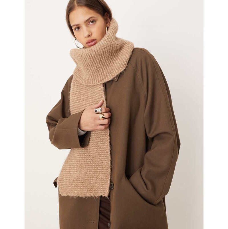 ASOS DESIGN wool mix knit scarf in light oatmeal-Neutral 109353756