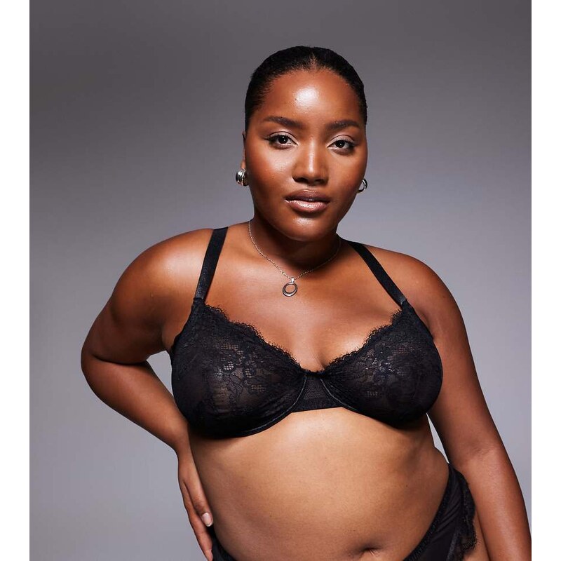 ASOS Curve ASOS DESIGN Curve Aurora lace underwired bra in black 114773373