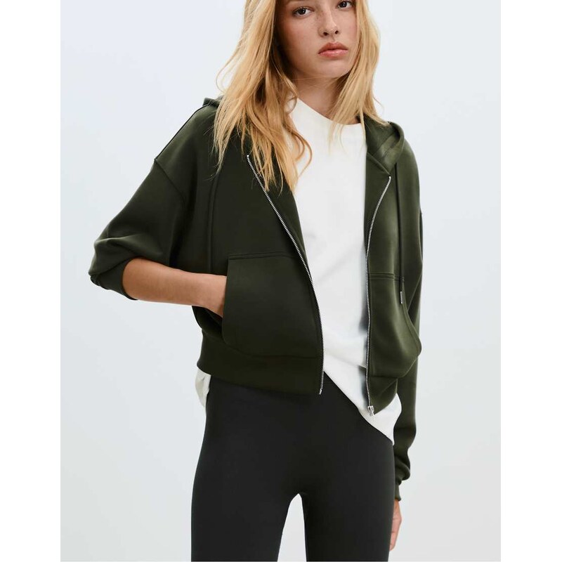 Stradivarius Soft touch hooded jacket in green