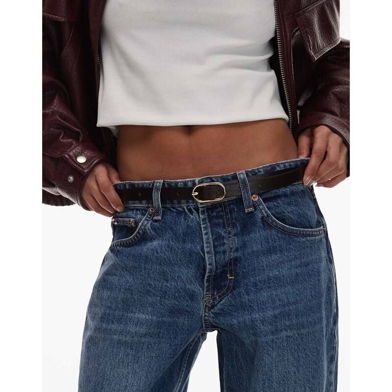 & Other Stories real leather thin belt with gold buckle in brown 109353919