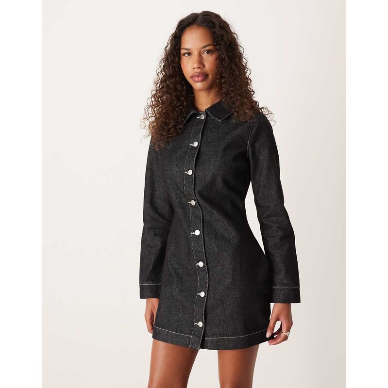 ASOS DESIGN fitted denim shirt dress in black