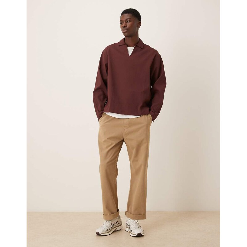 ASOS DESIGN oversized overhead textured shirt in burgundy