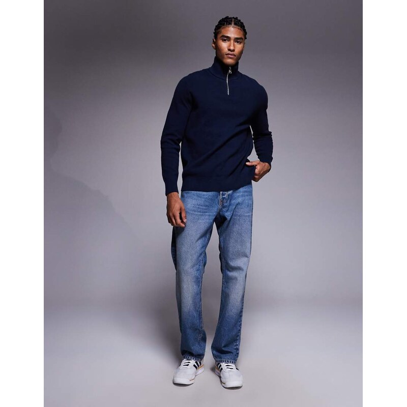 ASOS DESIGN relaxed knitted half zip jumper in navy