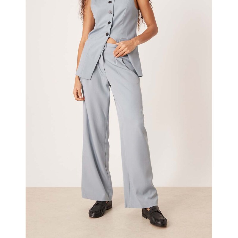 JDY high waist pleated wide leg trouser co-ord in dusty blue