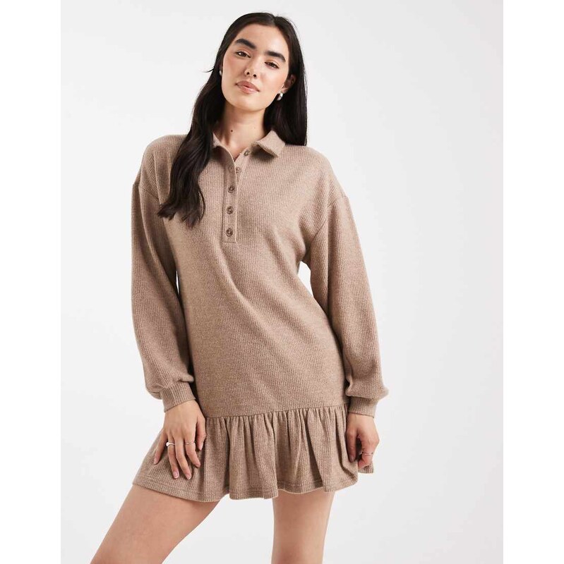 Miss Selfridge brushed rib collar detail sweat dress in camel