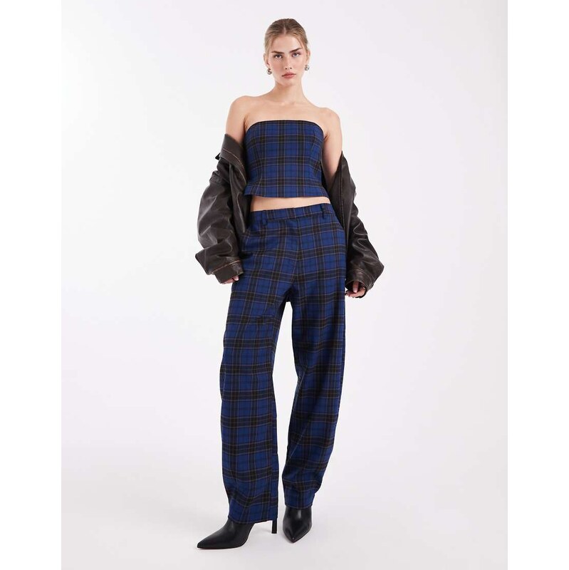 ASOS DESIGN tailored barrel trousers co-ord in blue check-Multi