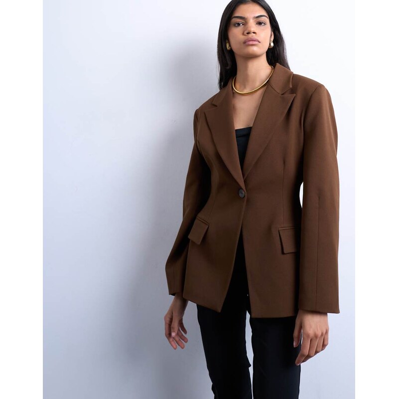 Topshop cinched blazer in brown