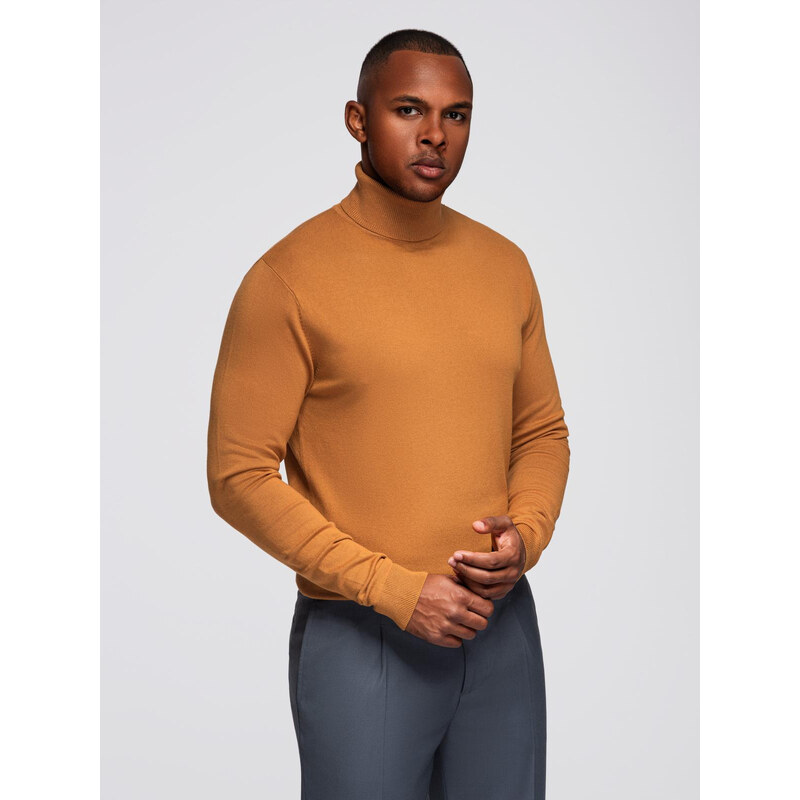 Ombre Mens knitted single-color turtleneck with viscose - camel