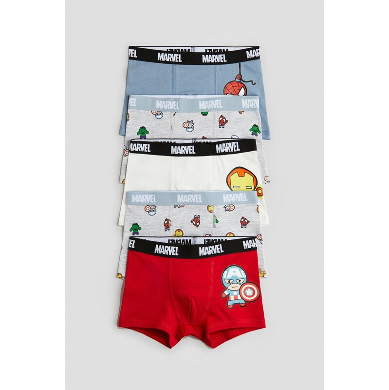 H&M - Boxerky 5 kusů - Šedý Melír/Červená/Marvel