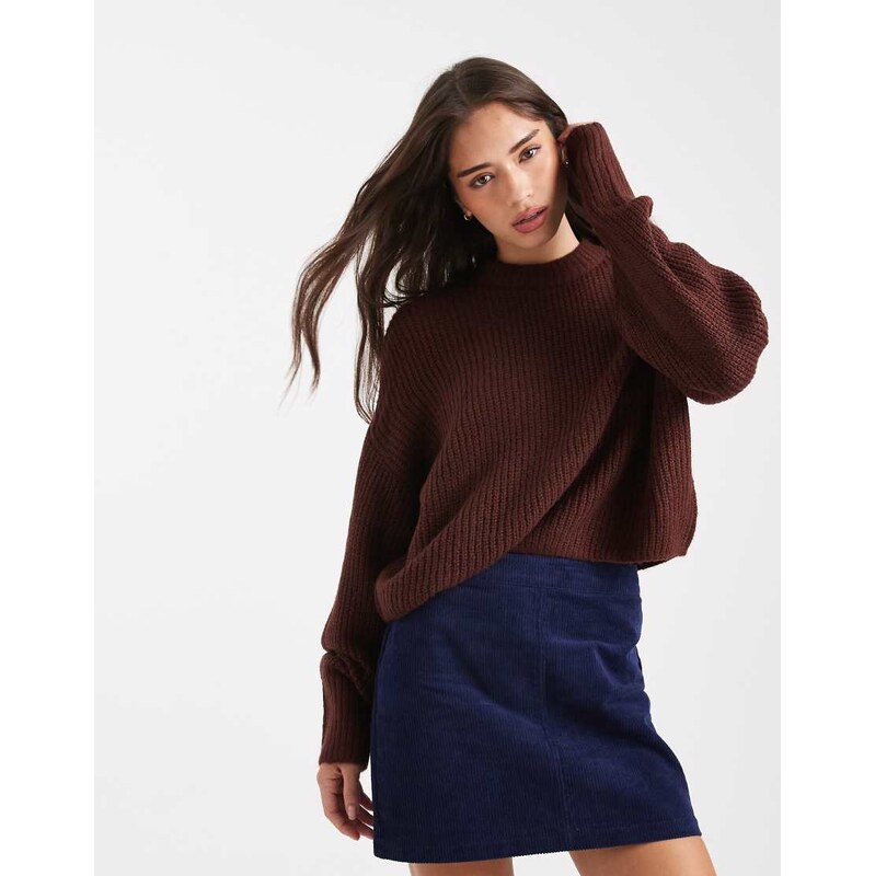 Miss Selfridge slouchy knit jumper in chocolate-Green 112662369