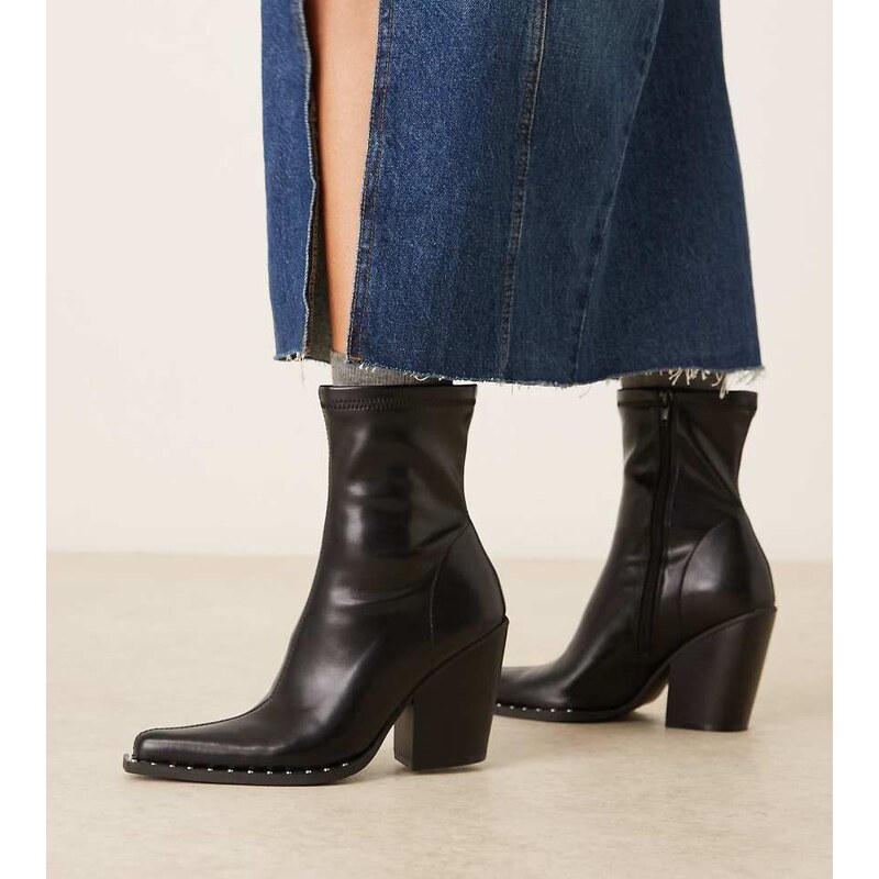 ASOS DESIGN Wide Fit Emrys western sock ankle boots in black 113261992