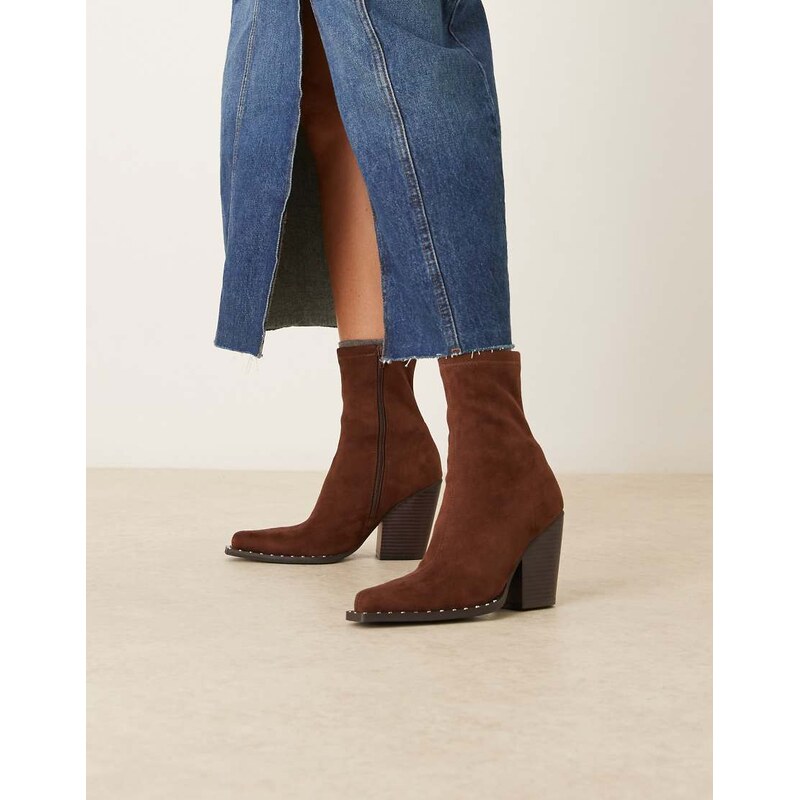 ASOS DESIGN Emrys western sock ankle boots in chocolate suedette