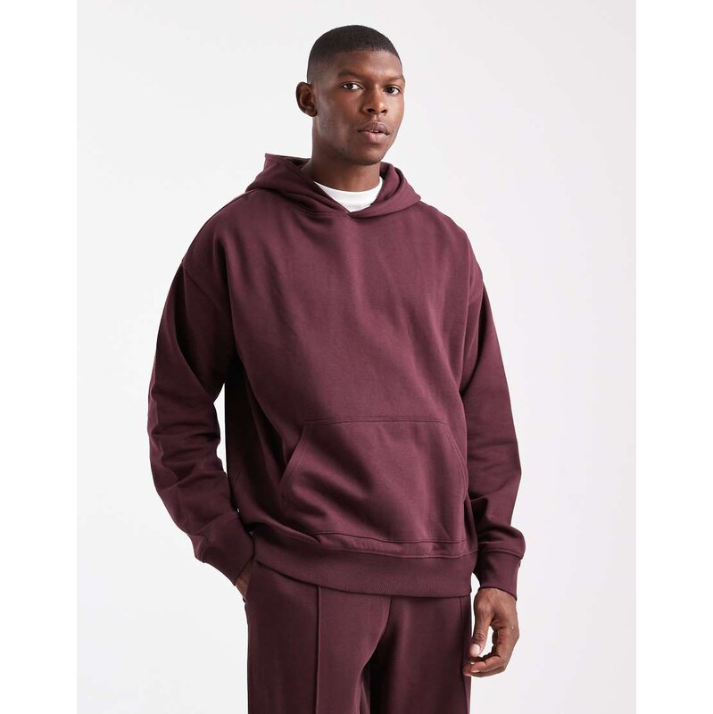 New Look oversized hoodie in burgundy-Red