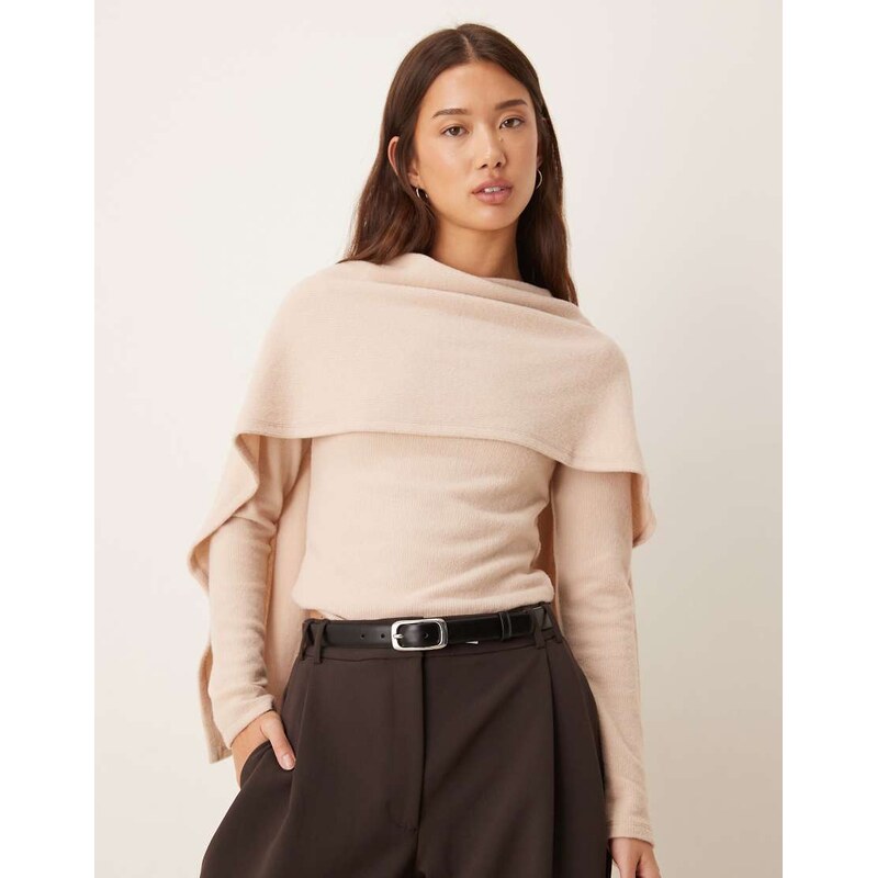 ASOS DESIGN super soft scarf draped top in cream-White 109359547
