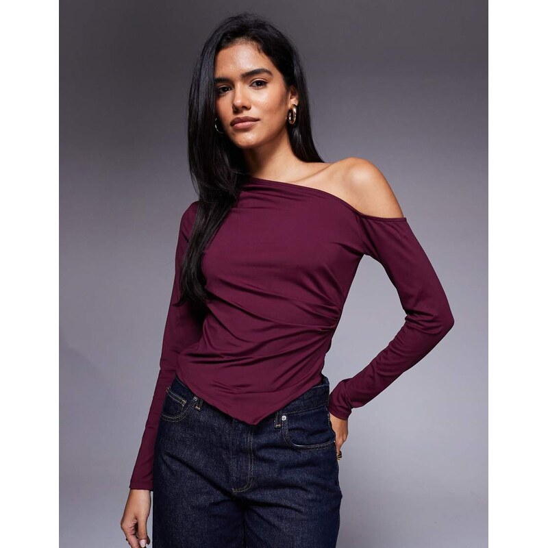 ASOS DESIGN polyamide slinky one shoulder drape asymmetric top