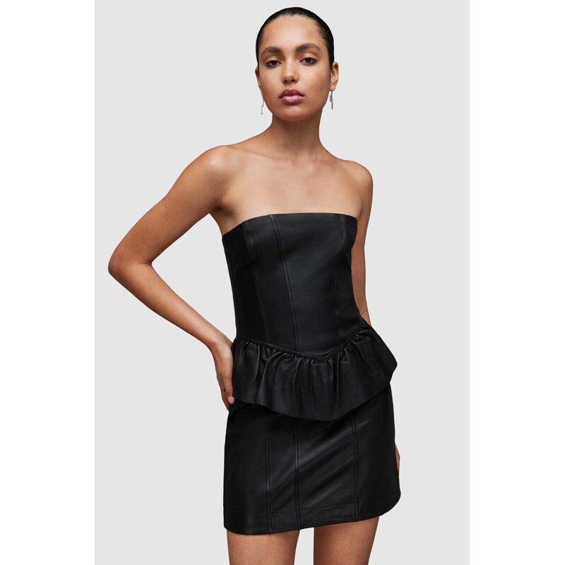 AllSaints Kožené šaty AllSaints WL068Z CASSIE LEA RUFFLE DR