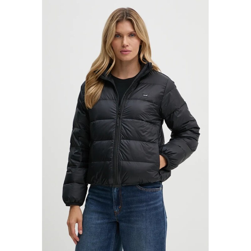 Péřová bunda Levi's dámská, černá barva, přechodná, A8320