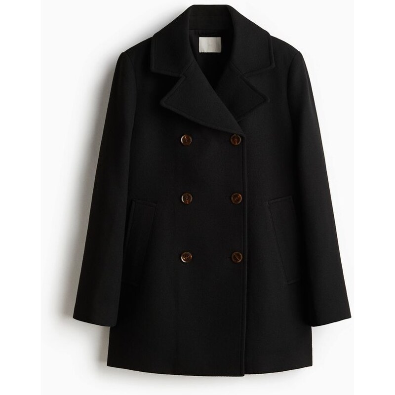 H&M - Dvouřadový keprový kabát - černá 108529783