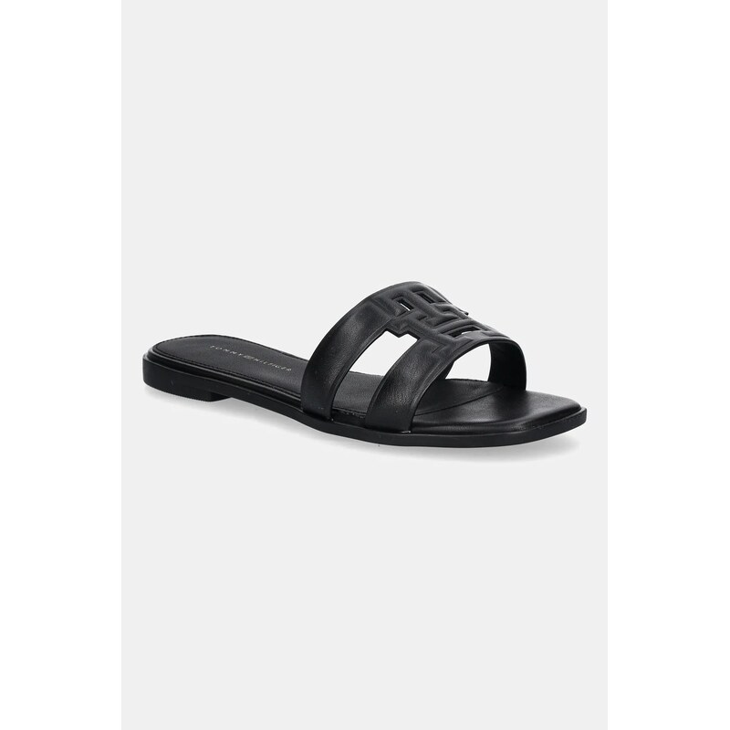 Tommy Hilfiger pantofle na plochém podpatku dámské kožené TH LOGO STRAP MULE