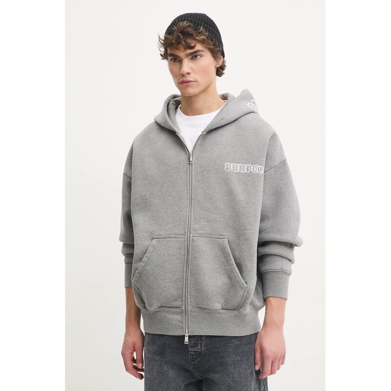 PURPLE BRAND Bavlněná mikina PURPLE BRAND HWT FLEECE ZIP FRONT