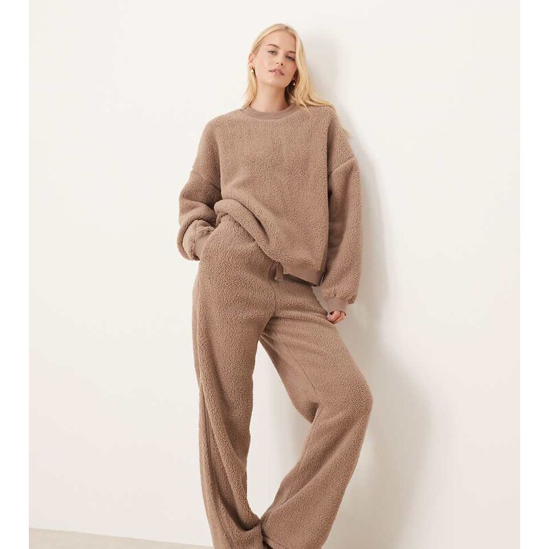 ASOS Tall ASOS DESIGN Tall lounge cuddle crew neck sweat & wide leg 109362732