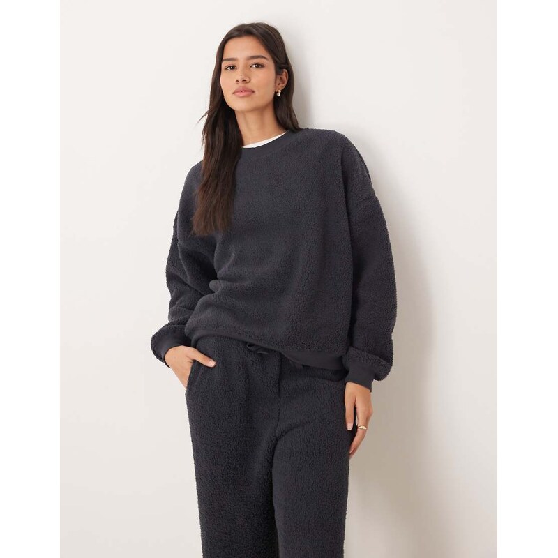 ASOS DESIGN lounge cuddle crew neck sweat & wide leg trouser set