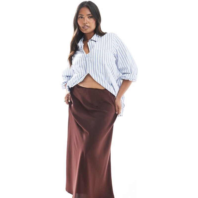 ASOS Curve ASOS DESIGN Curve satin bias maxi skirt in chocolate-Brown 115513673