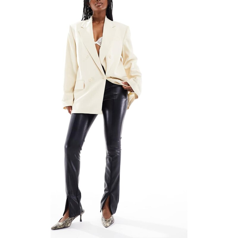 ASOS DESIGN skinny trousers in faux leather in black-Grey