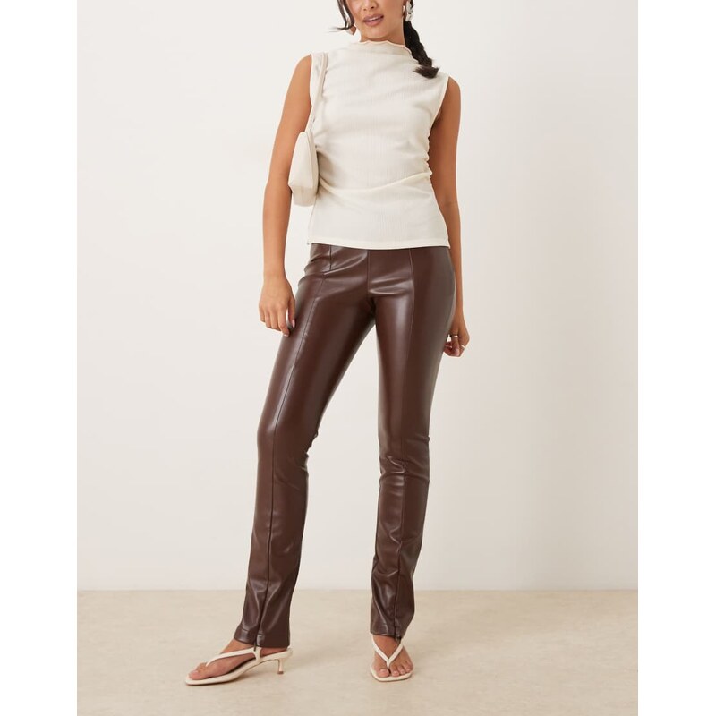ASOS DESIGN skinny trousers in faux leather in fudge-Brown