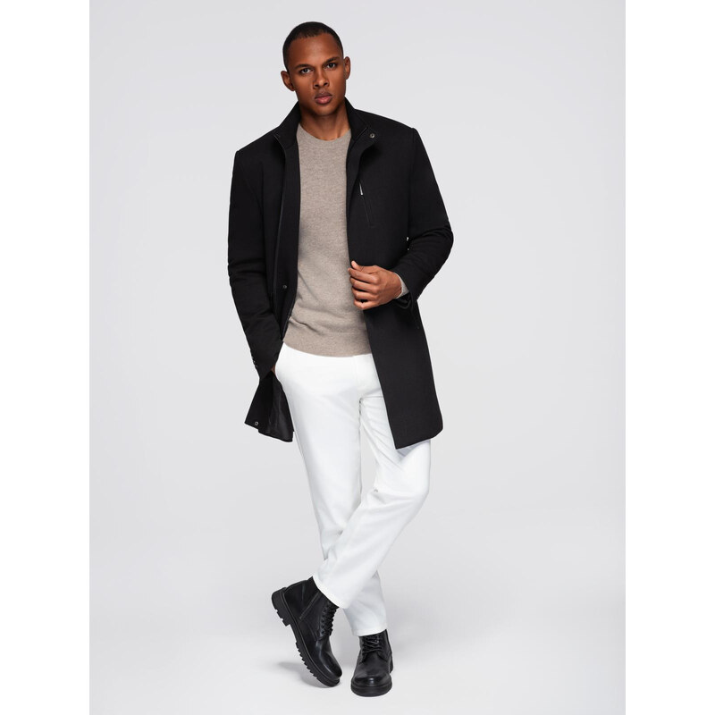 Ombre Fitted structured mens high collar coat - black