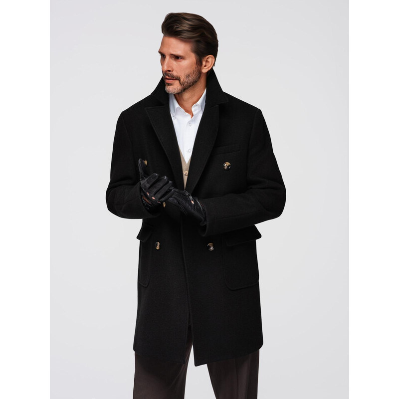 Ombre Mens double-breasted coat with decorative buttons - black
