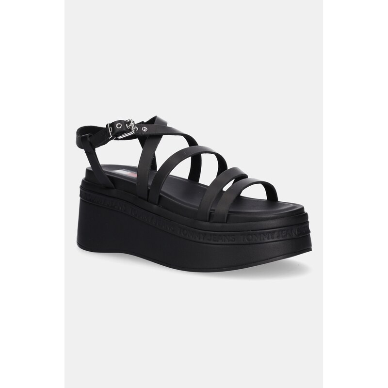 Kožené sandály Tommy Jeans WEDGY STRAPPY SANDAL 105809076