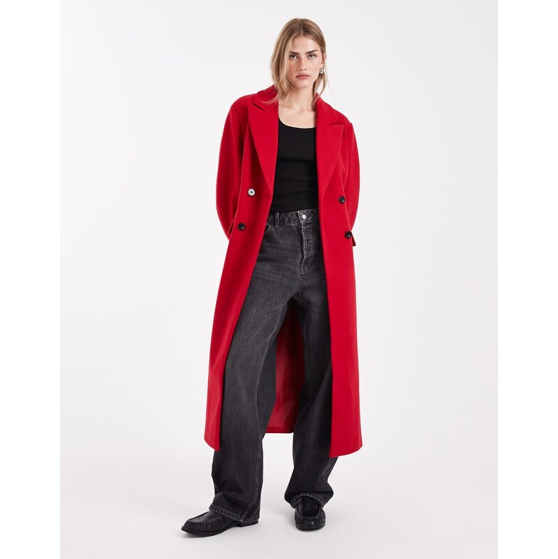 ASOS DESIGN formal sculpted longline coat in red