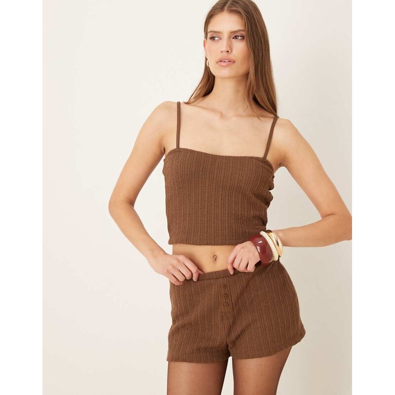 ASOS DESIGN co-ord textured rib knit bralet in chocolate-Brown 109362789
