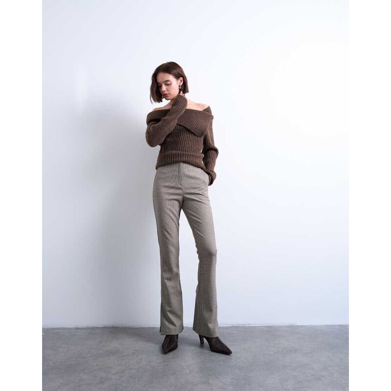 Topshop co ord check high waisted tailored trouser in brown 109362798