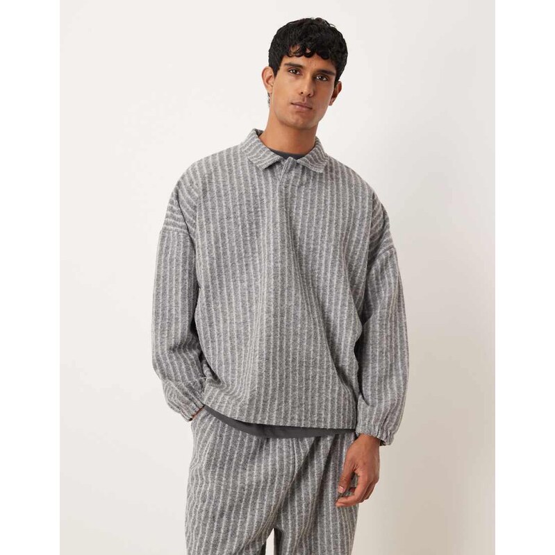 ASOS DESIGN relaxed wool look polo sweatshirt co-ord in grey