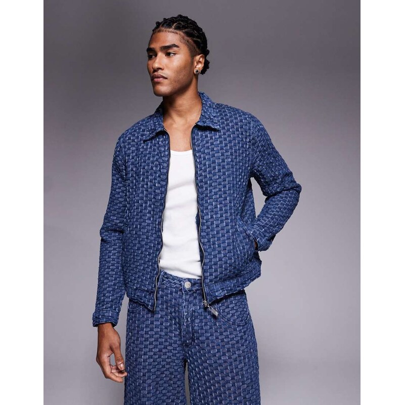 Liquor N Poker zip through denim jacket co-ord in bubble blue