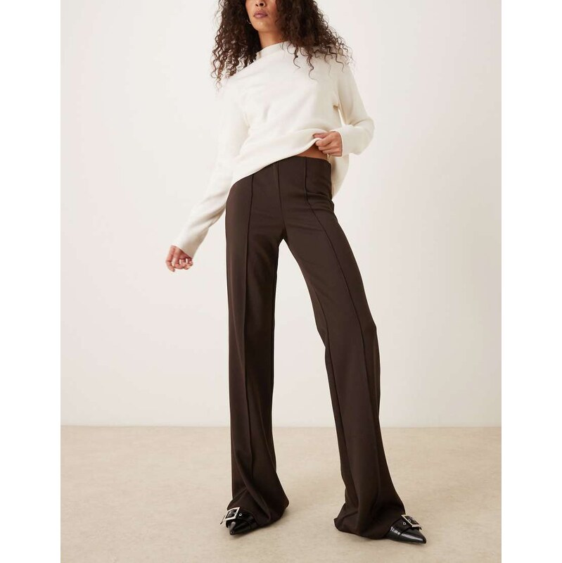 Mango pleat front flared trouser in brown 109362846