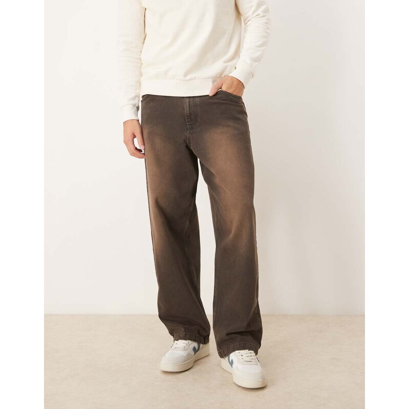 ASOS DESIGN loose straight fit brown acid wash jean